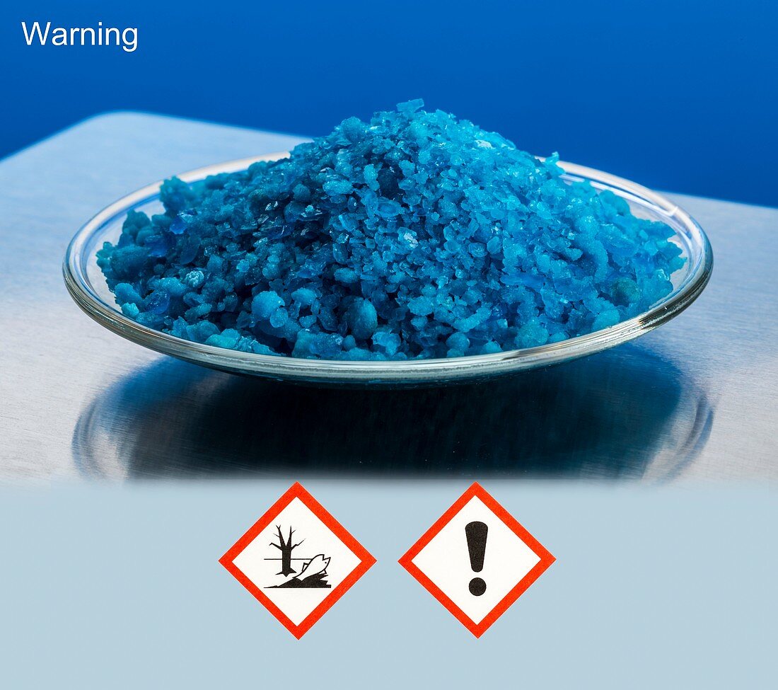 Copper II sulphate with hazard pictograms