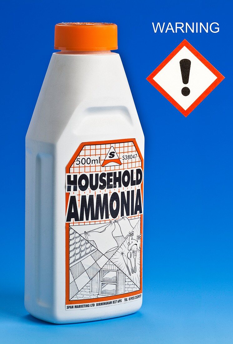 Household ammonia with hazard pictogram.