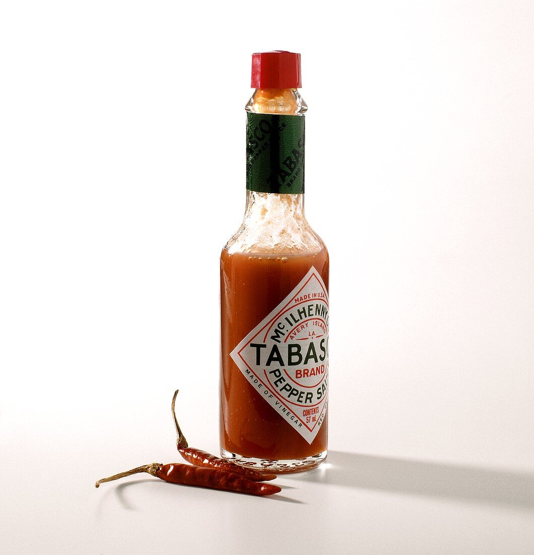 A bottle of red tabasco sauce