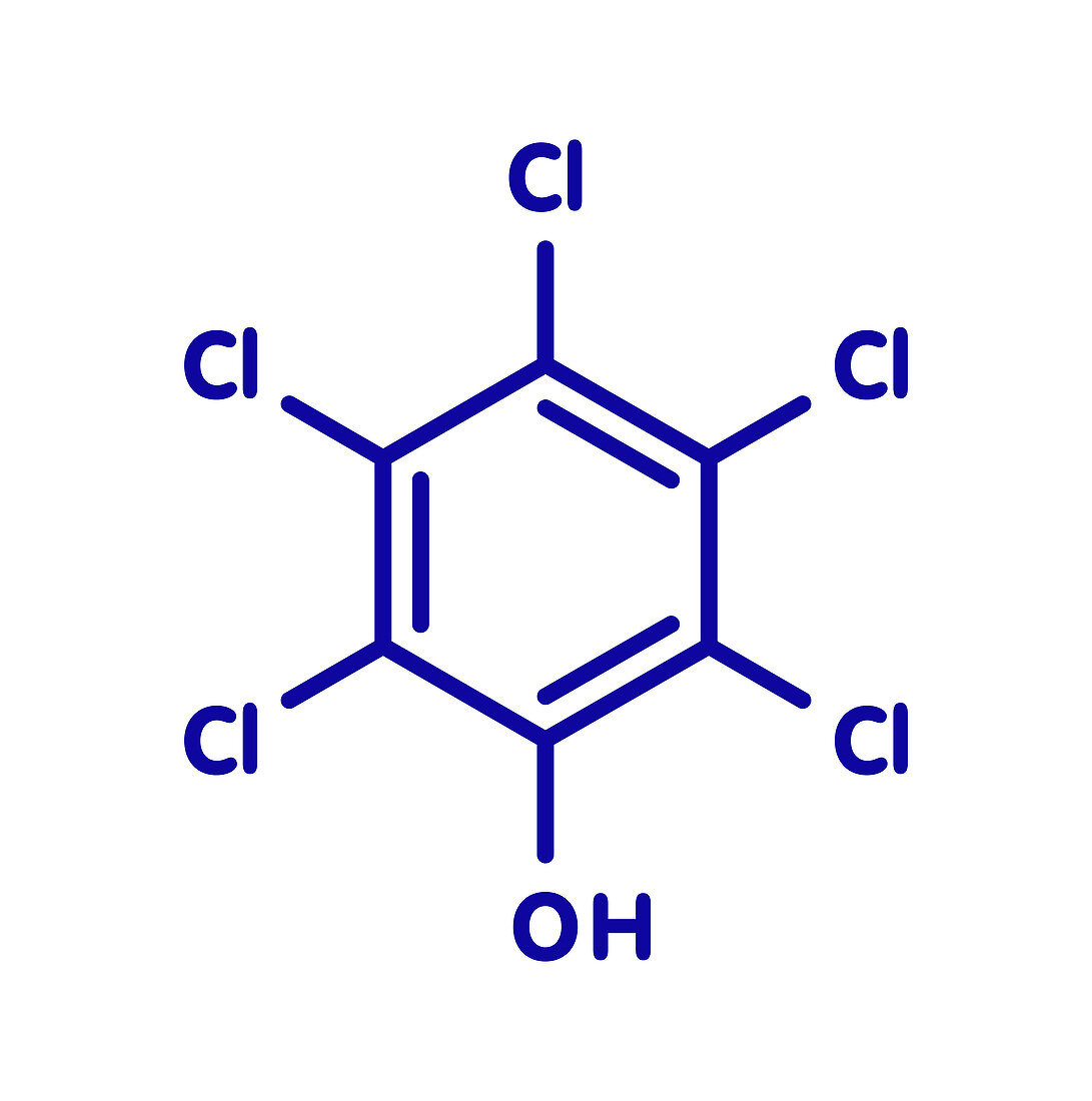 Pentachlorophenol pesticide molecule, illustration