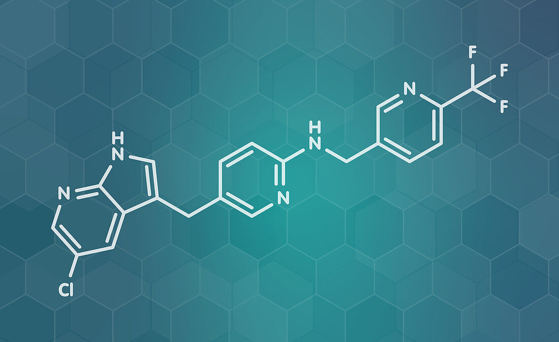 Pexidartinib cancer drug molecule, illustration