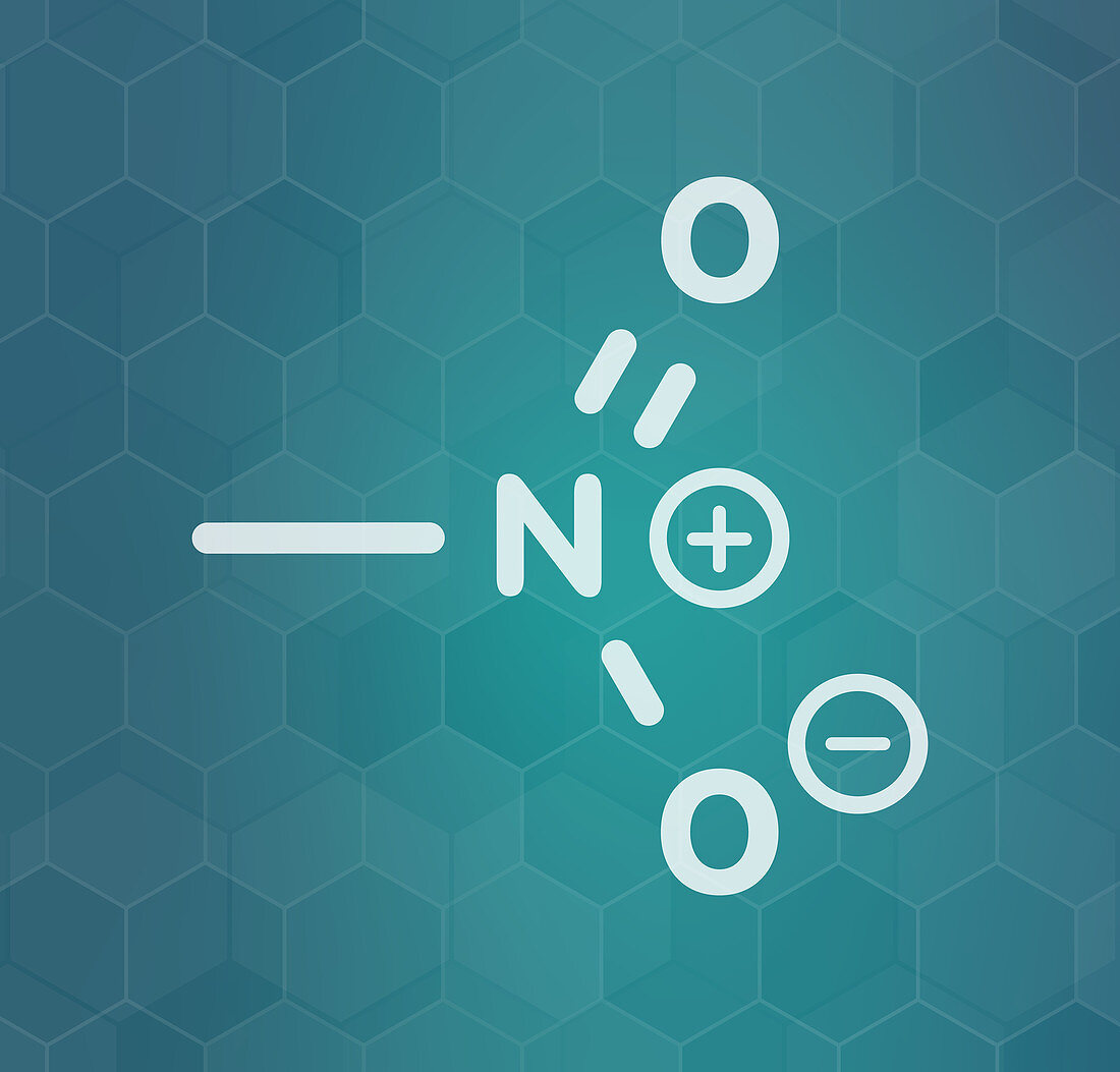 Nitromethane nitro fuel molecule, illustration