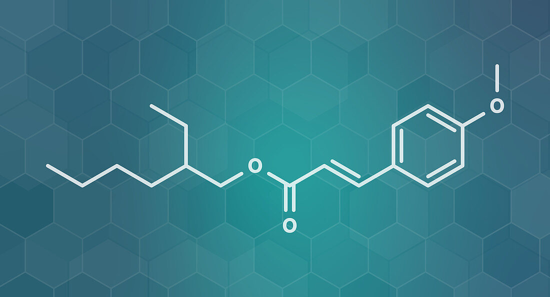Octyl methoxycinnamate sunscreen molecule, illustration