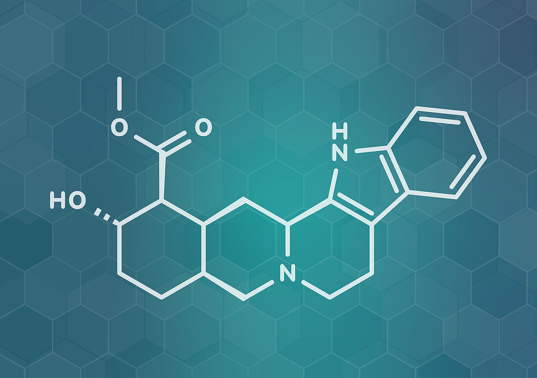 Rauwolscine alkaloid molecule, illustration