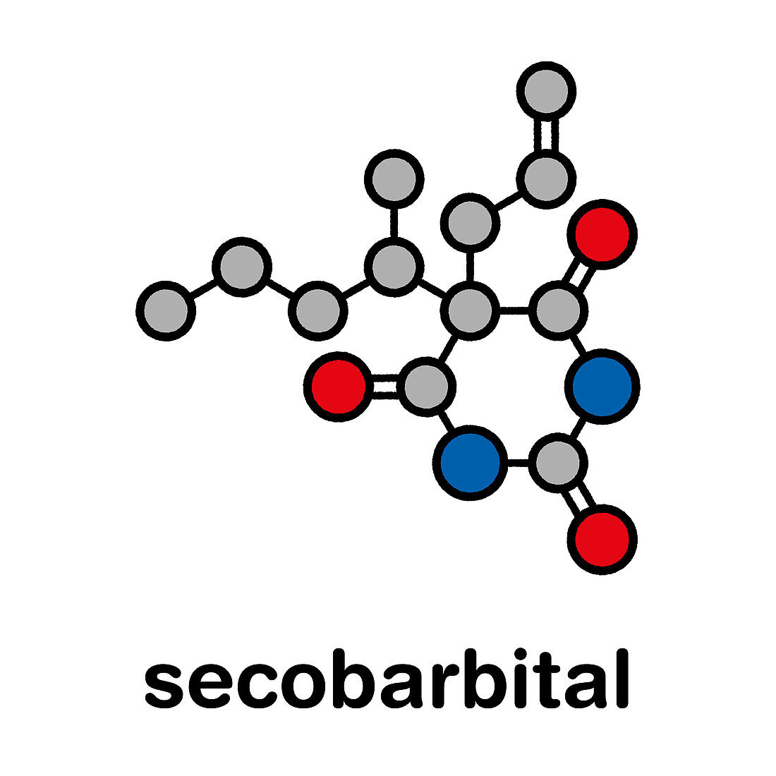 Secobarbital barbiturate sedative molecule, illustration
