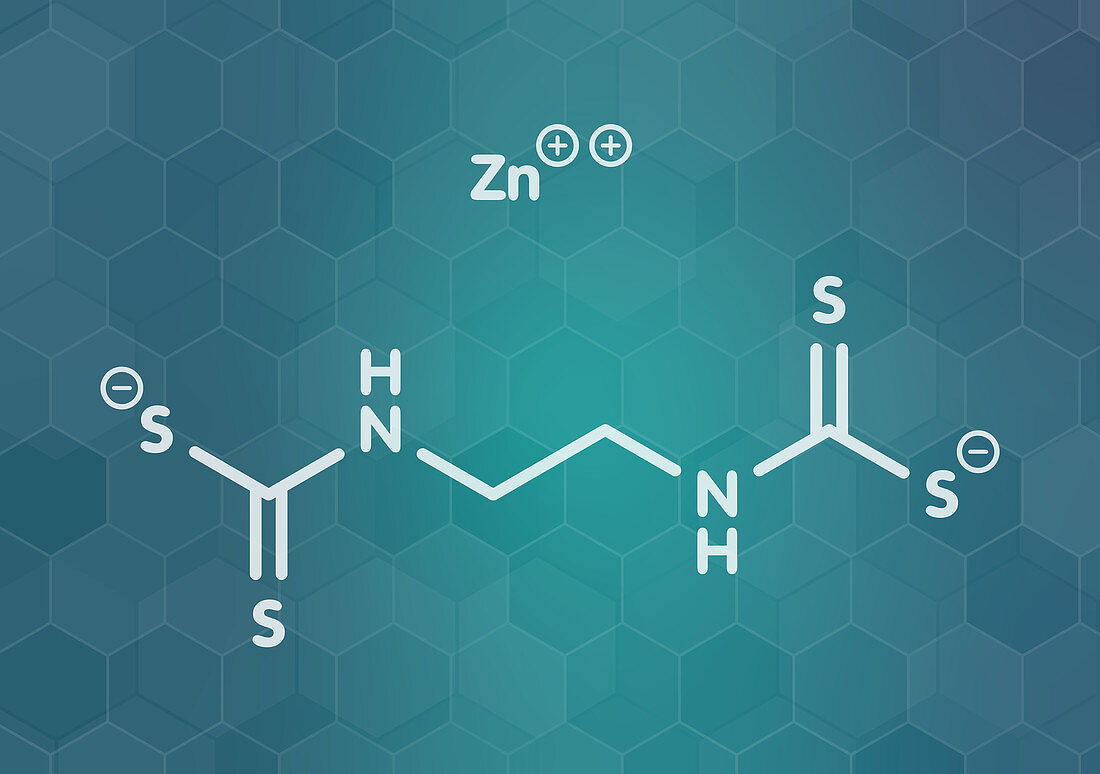 Zineb zinc organosulfur fungicide molecule, illustration