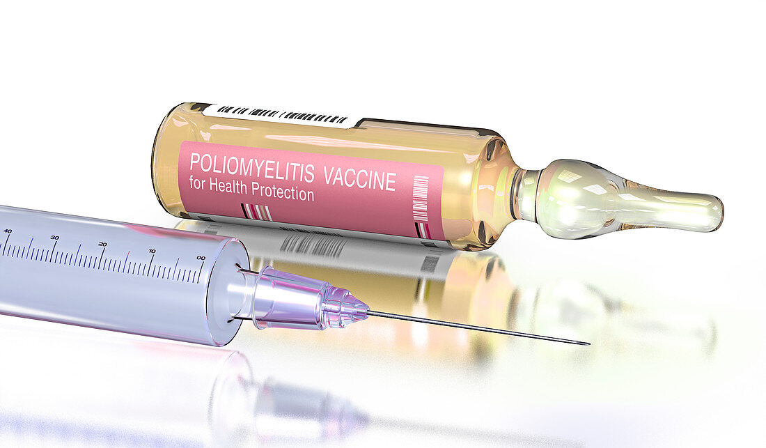 Ampoule filled with polio vaccine, illustration