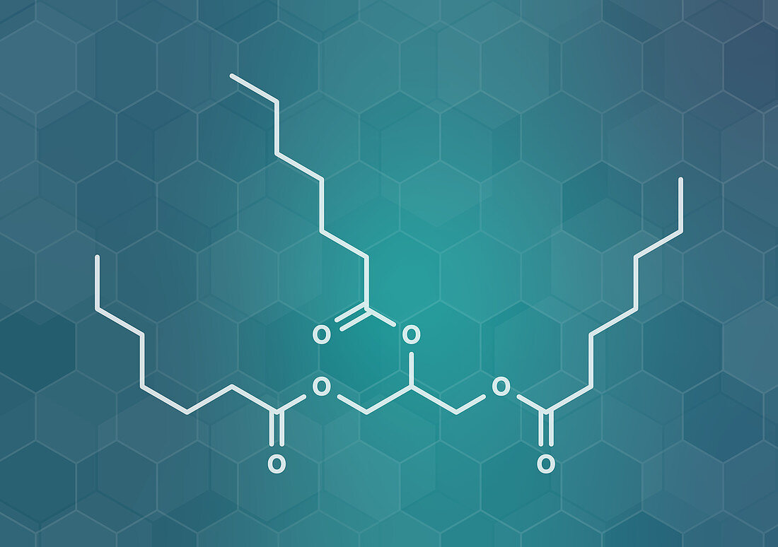 Triheptanoin drug molecule, illustration