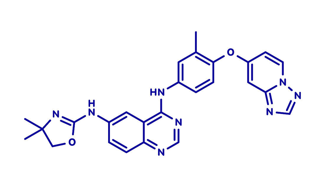 Tucatinib cancer drug molecule, illustration