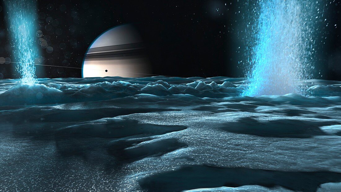 Artwork of Water Plumes on Enceladus
