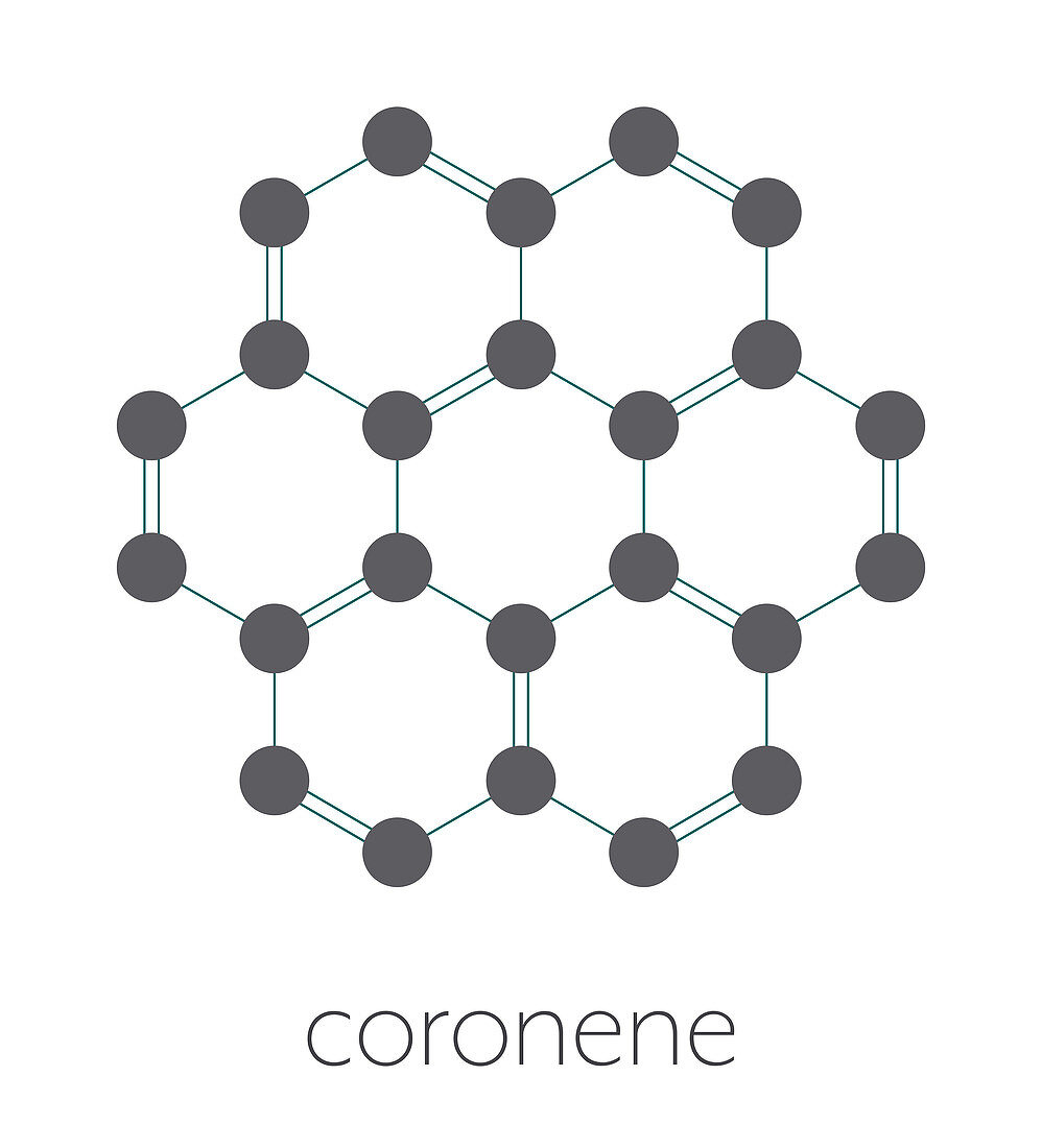 Coronene polyaromatic hydrocarbon molecule, illustration