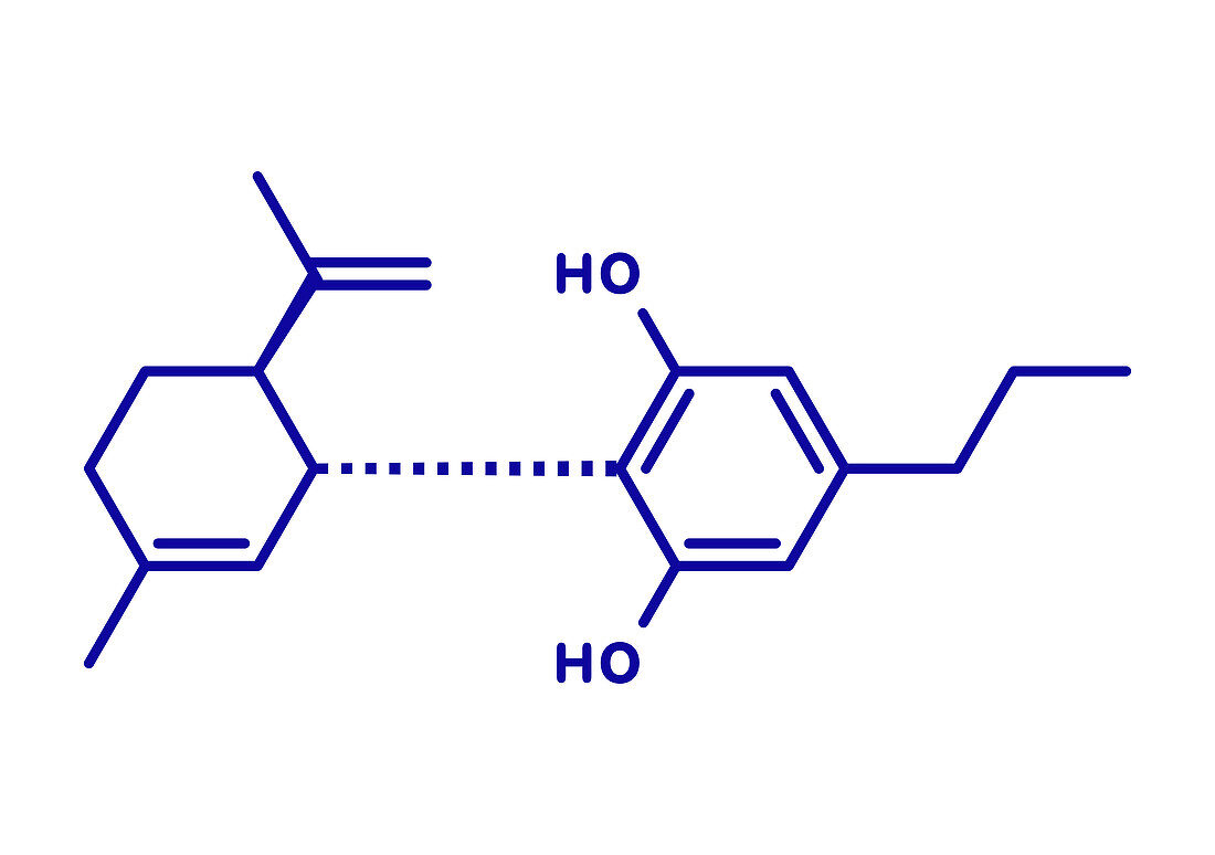 Cannabidivarin cannabinoid molecule, illustration