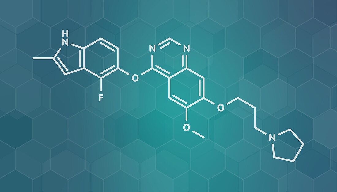 Cediranib cancer drug molecule, illustration