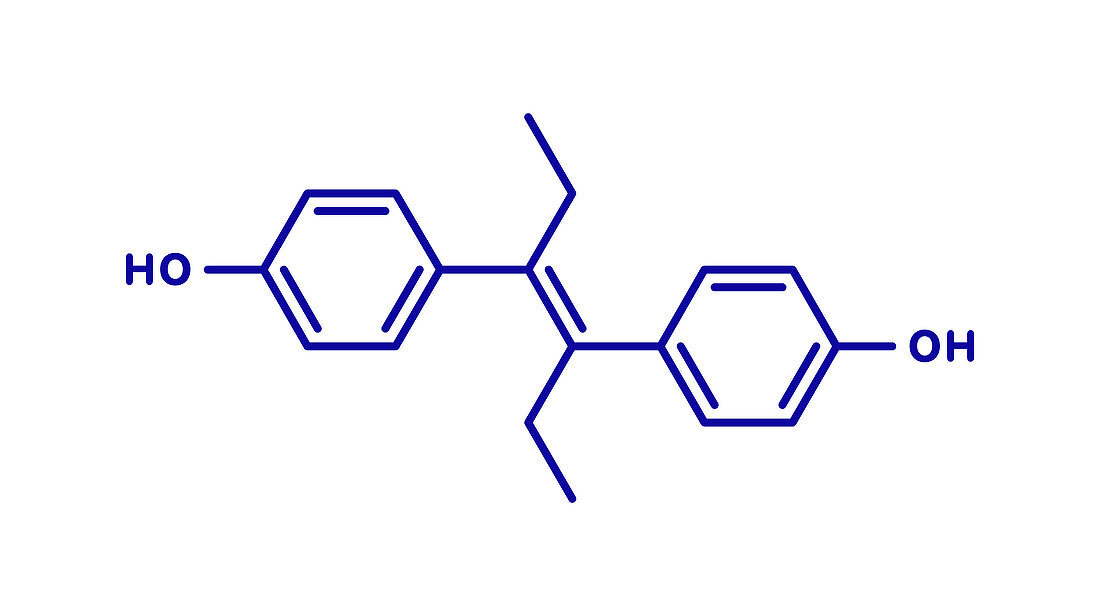 Diethylstilbestrol synthetic estrogen molecule, illustration