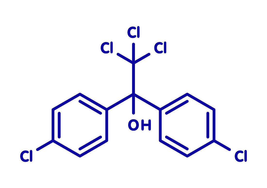 Dicofol organochlorine pesticide molecule, illustration