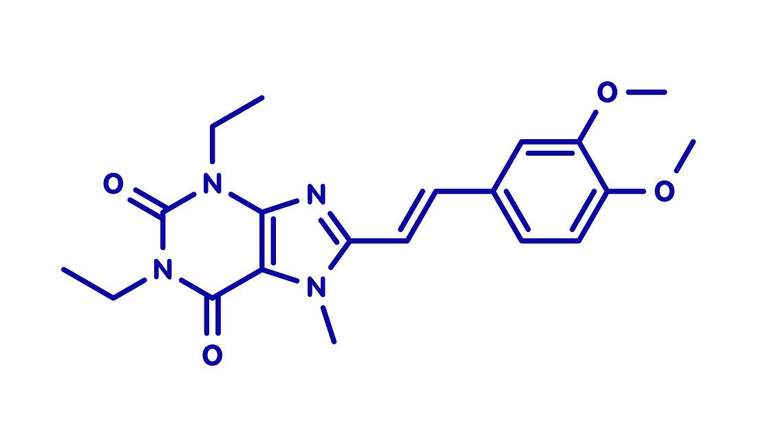 Istradefylline drug molecule, illustration