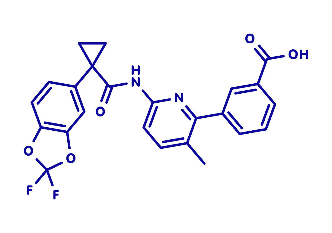 Lumacaftor cystic fibrosis drug molecule, illustration