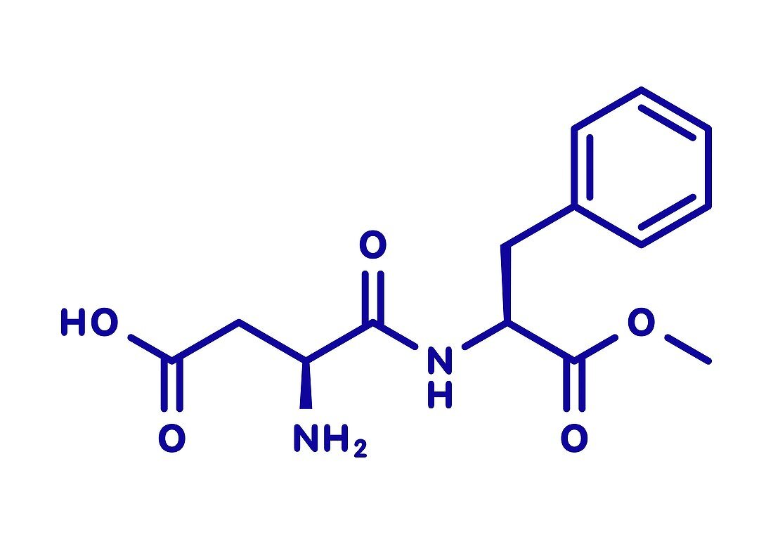 Aspartame artificial sweetener molecule, illustration