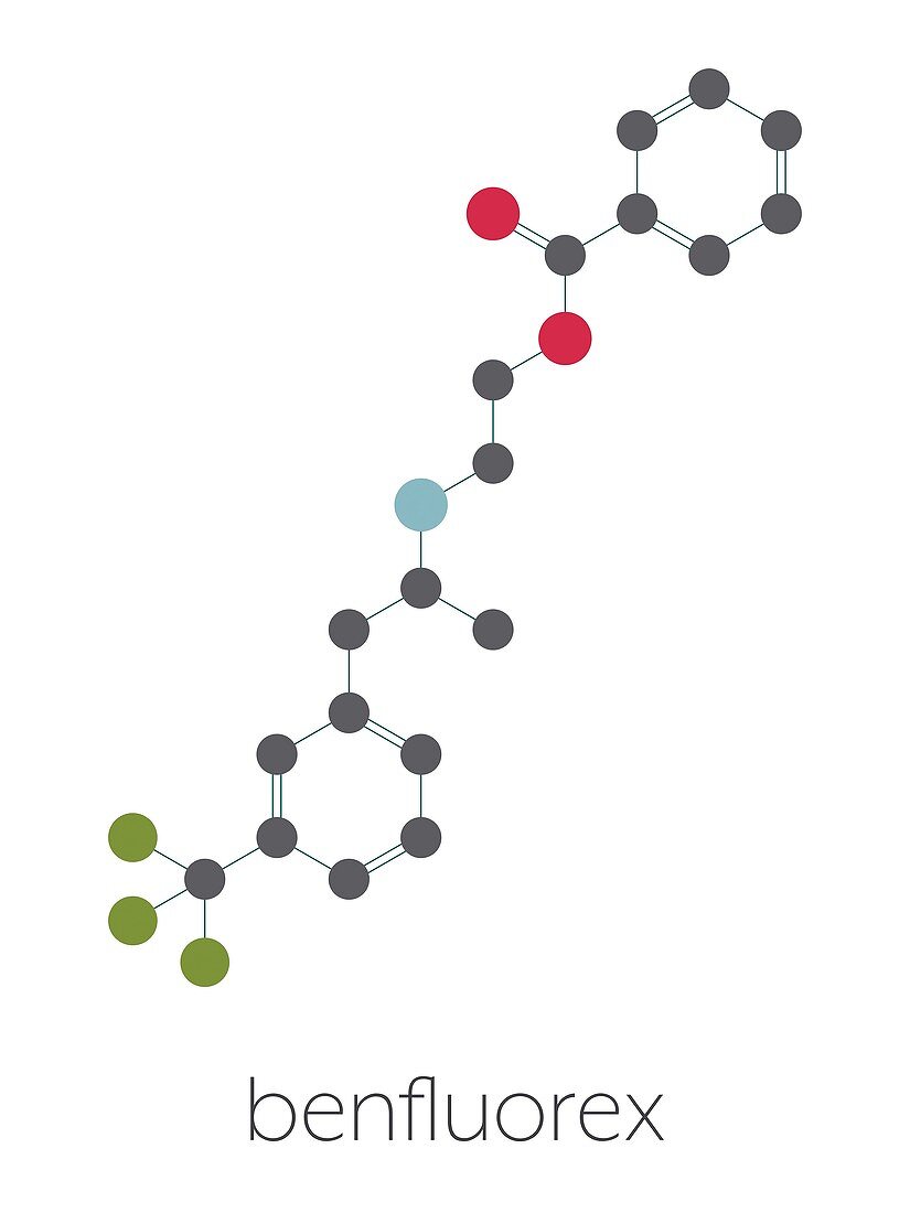 Benfluorex drug molecule, illustration