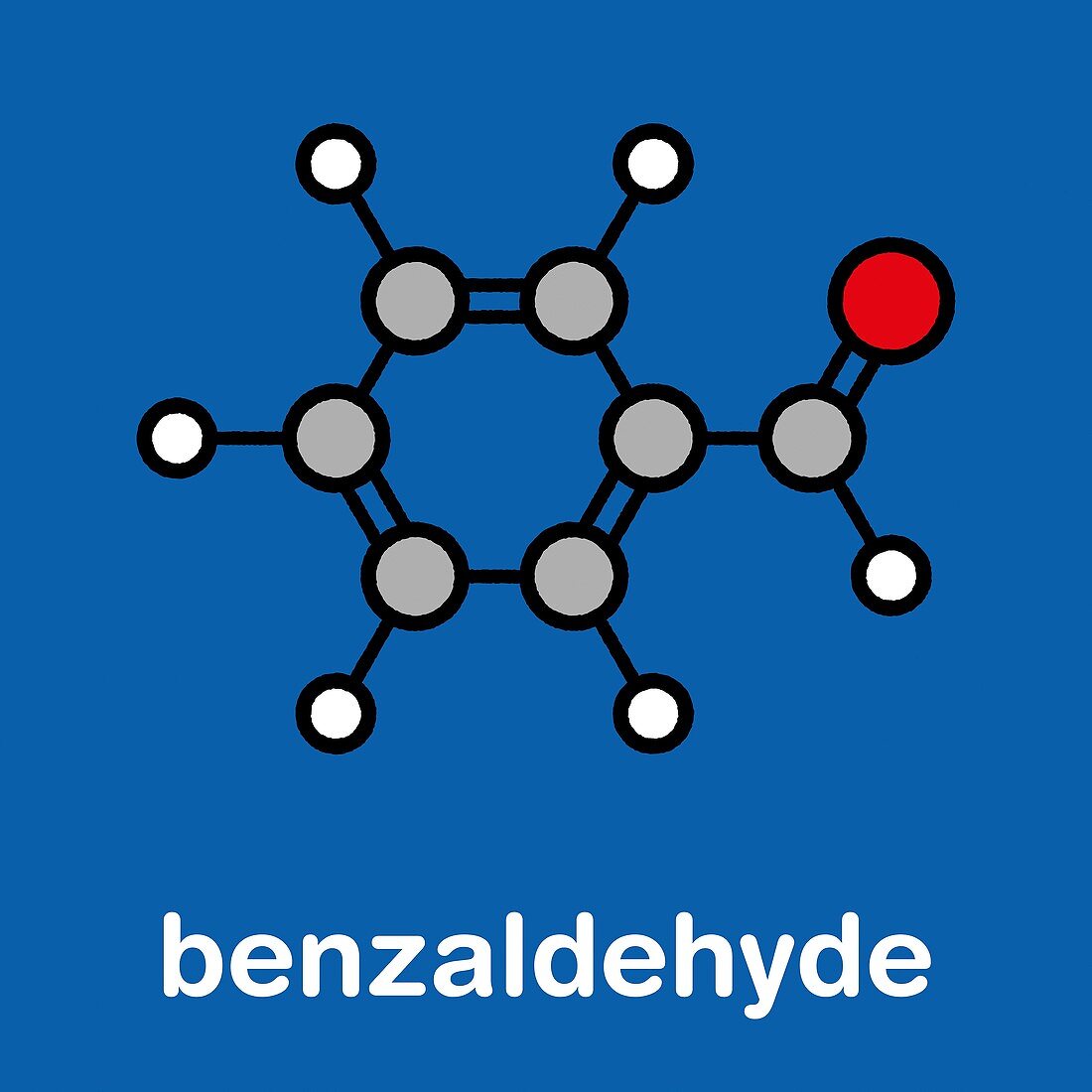 Benzaldehyde bitter almond odour molecule, illustration