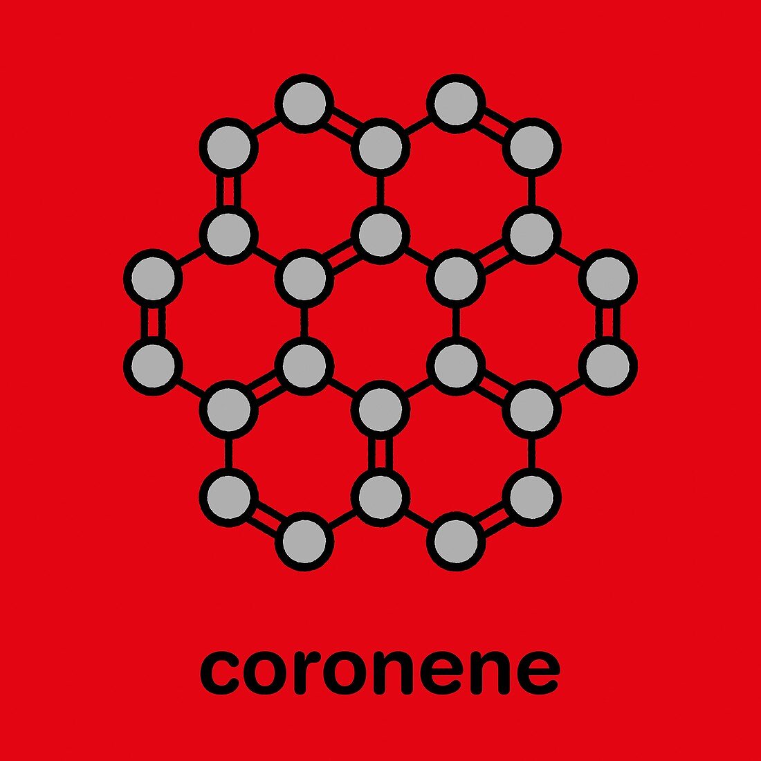 Coronene polyaromatic hydrocarbon molecule, illustration