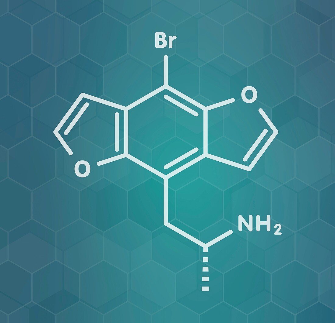 Bromo-dragonFLY hallucinogenic drug molecule, illustration