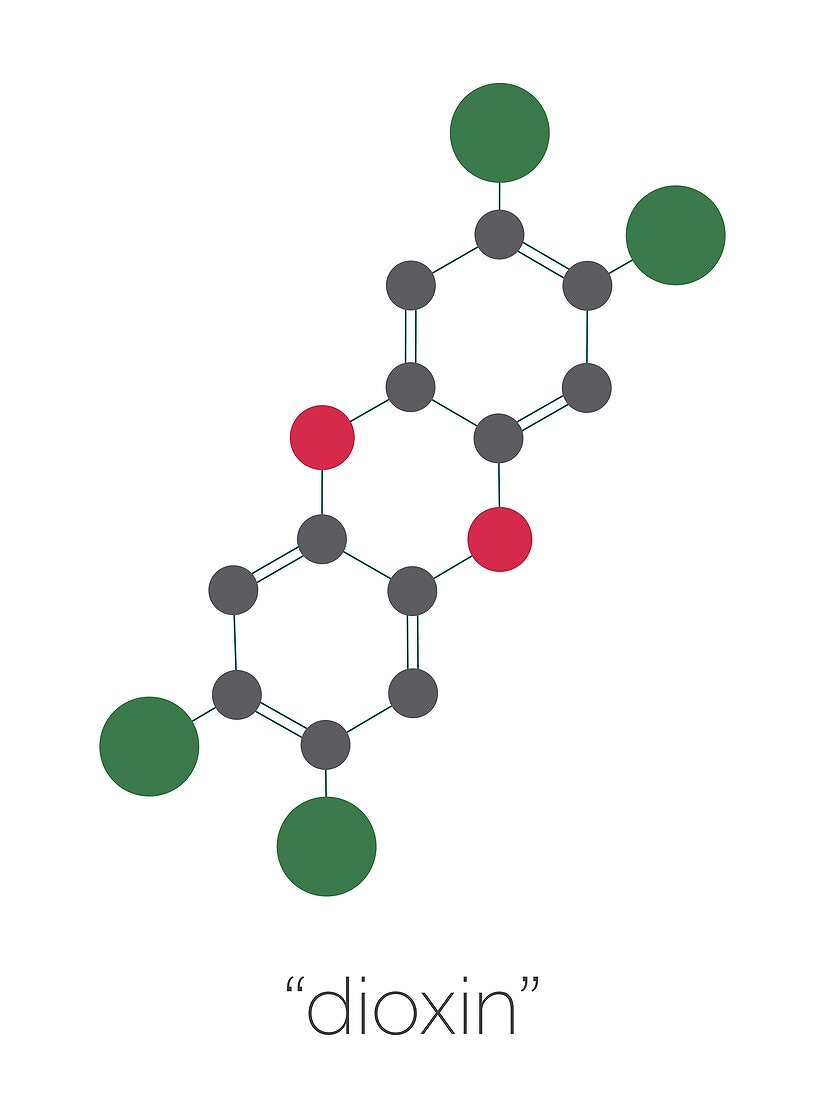 TCDD pollutant molecule, illustration