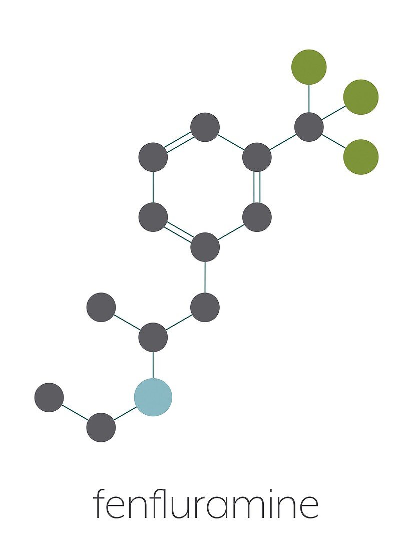 Fenfluramine weight loss drug molecule, illustration