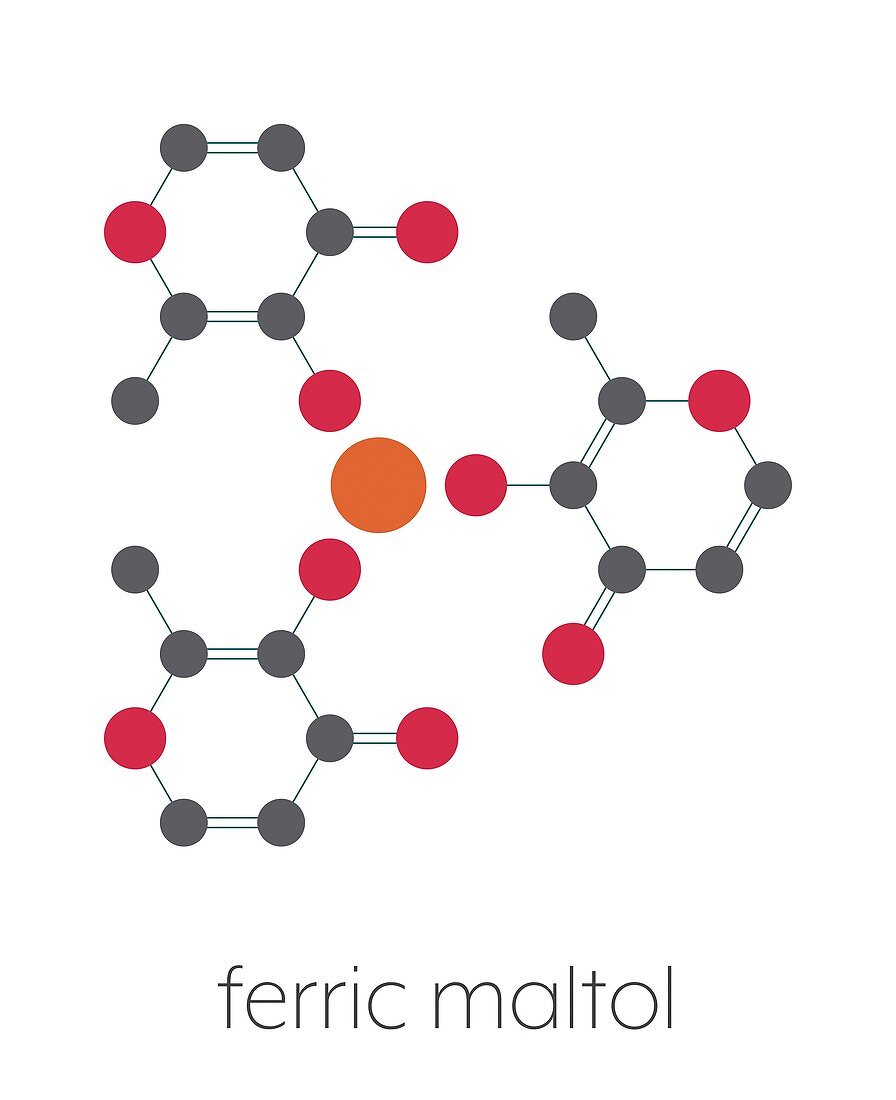 Ferric maltol iron deficiency drug molecule, illustration