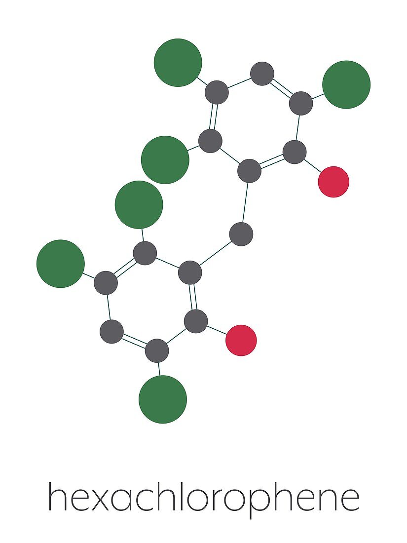 Hexachlorophene disinfectant molecule, illustration