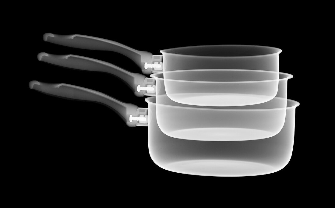 Stack of saucepans, X-ray