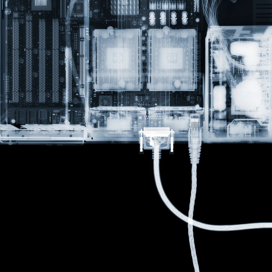 Computer server and cables, X-ray