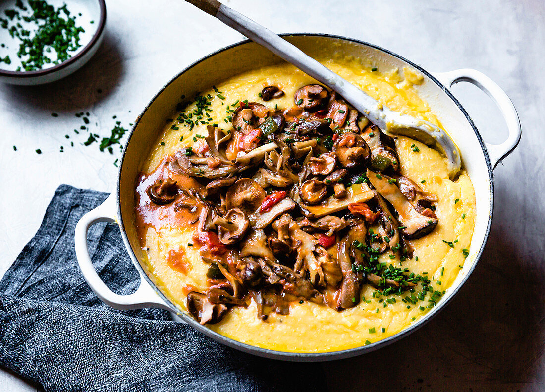 Creamy mushrooms and grits.