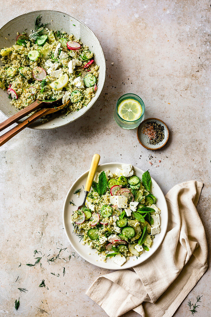 Quinoa salad with cucumber and radish