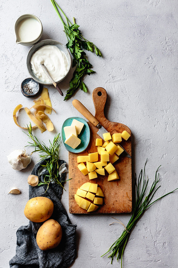 Ingredients for potato salad.