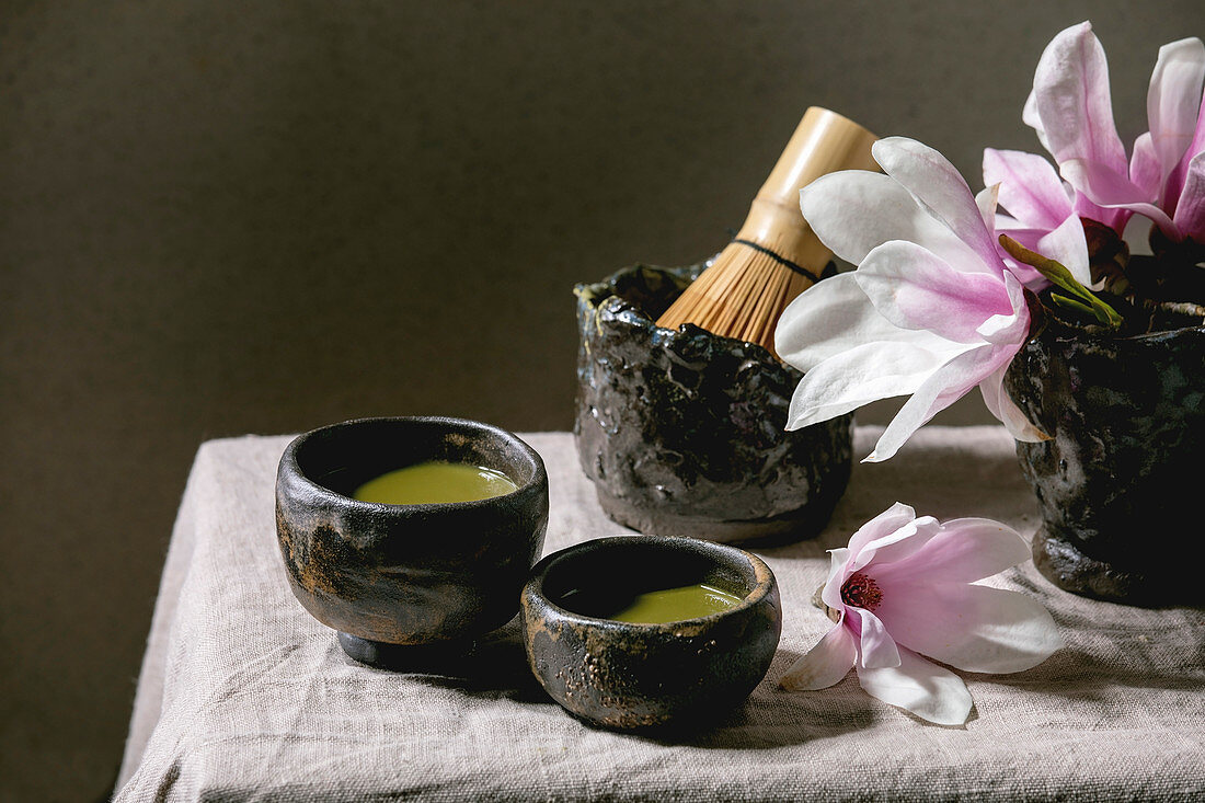 Still life with matcha tea and a tea stirrer (Japan)