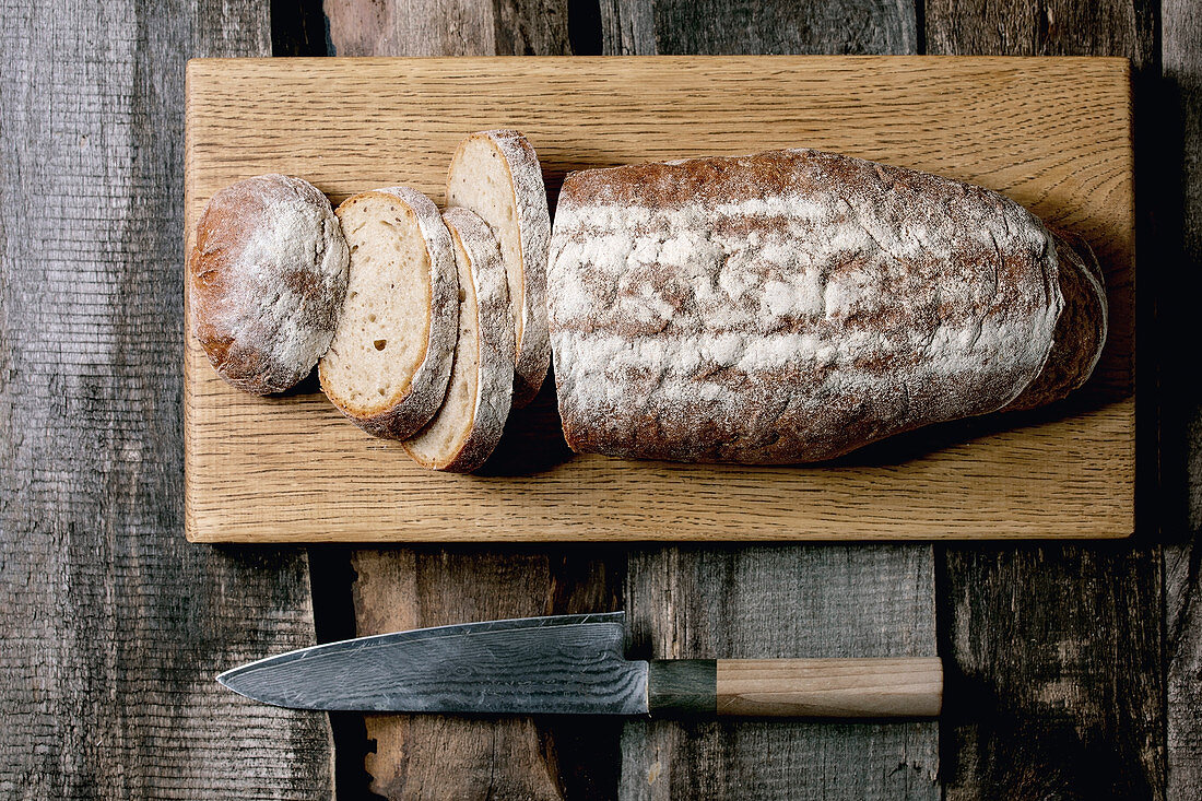 Rye bread on a wooden board