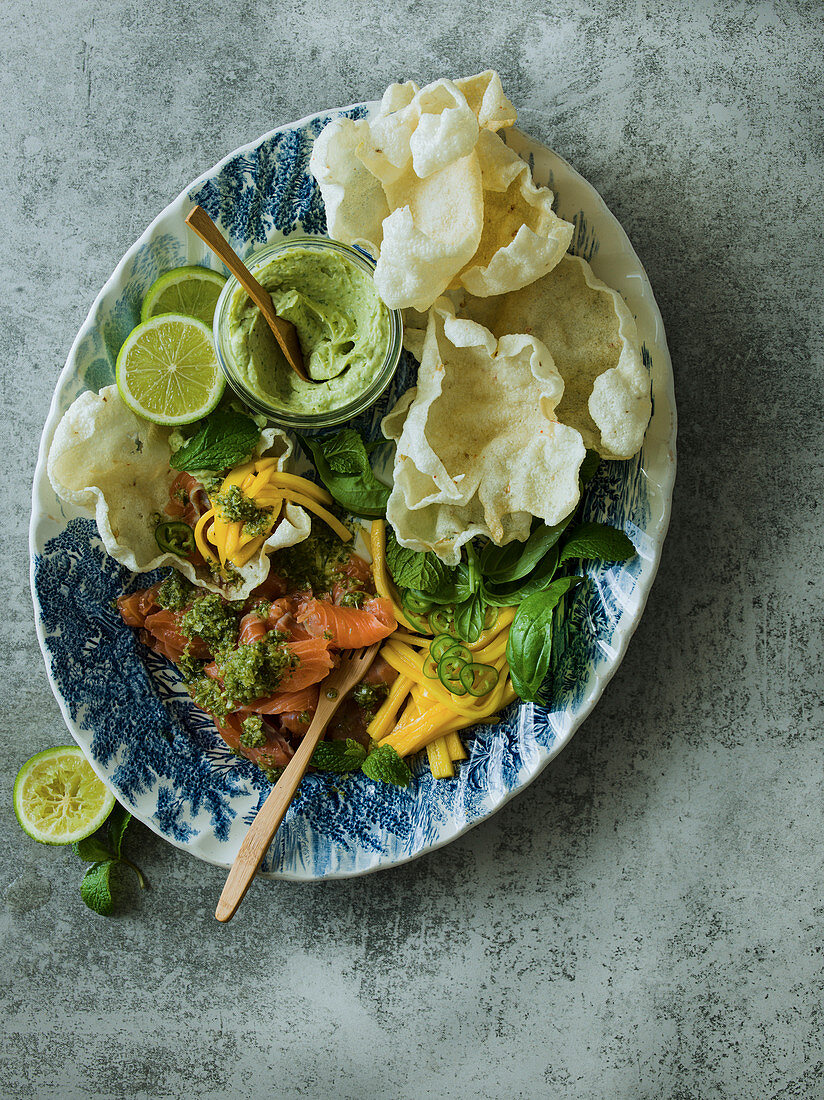 Salmon Poppadums, guacamole