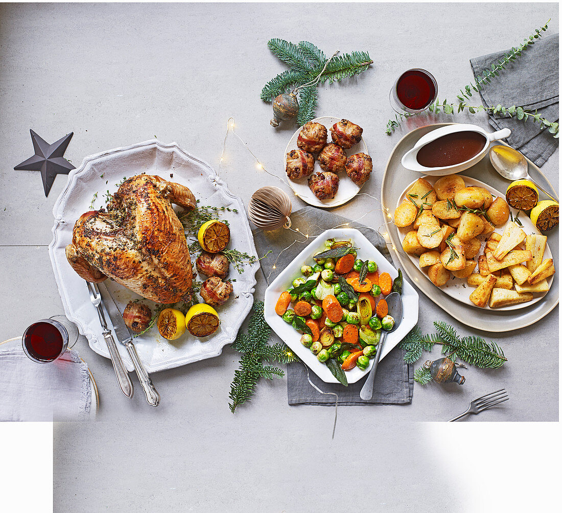 Christmas menu with roast turkey and side dishes
