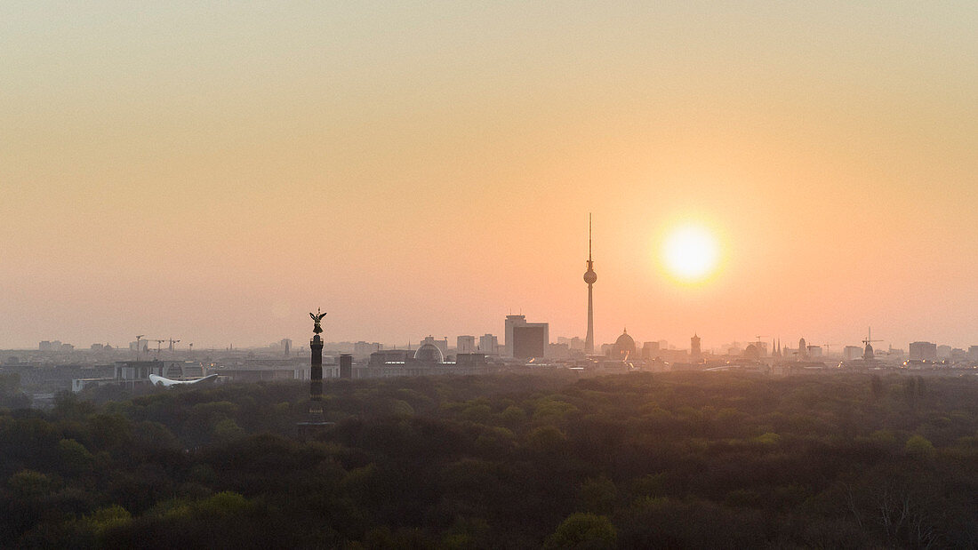 Golden sunset over Berlin cityscape and Television Tower, Germany