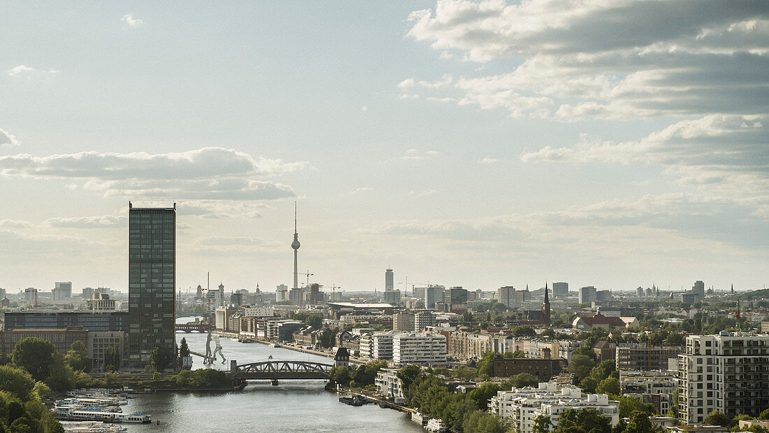 Sunny scenic view Berlin cityscape, Germany
