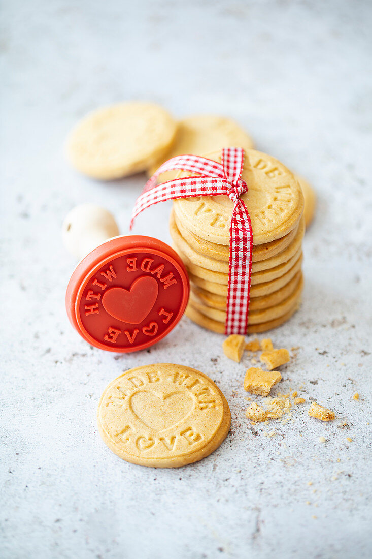 Vegan biscuits stamped with Made With Love