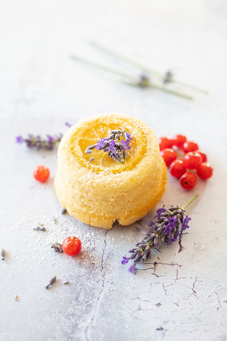 Vegan lemon cake with lavender