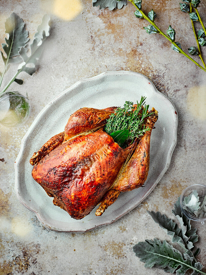 Roast turkey with fresh herbs