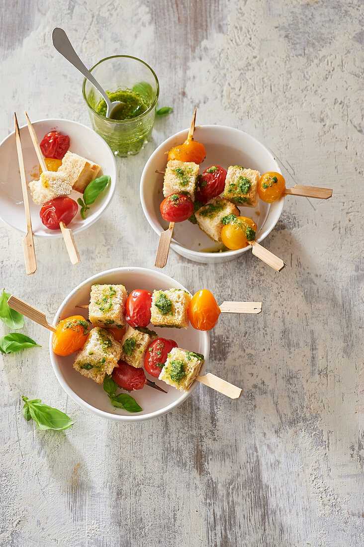 Tomato bruschetta on a stick