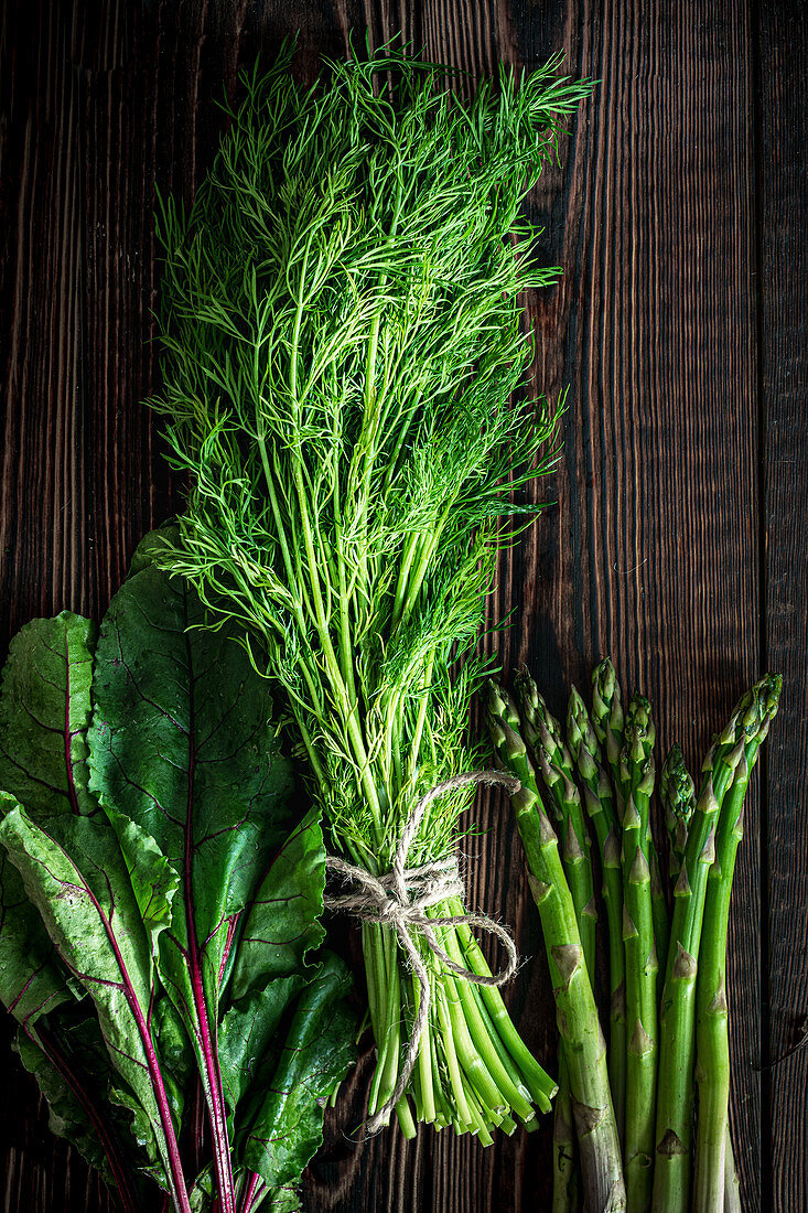 Herbs dill beetroot and asparagus