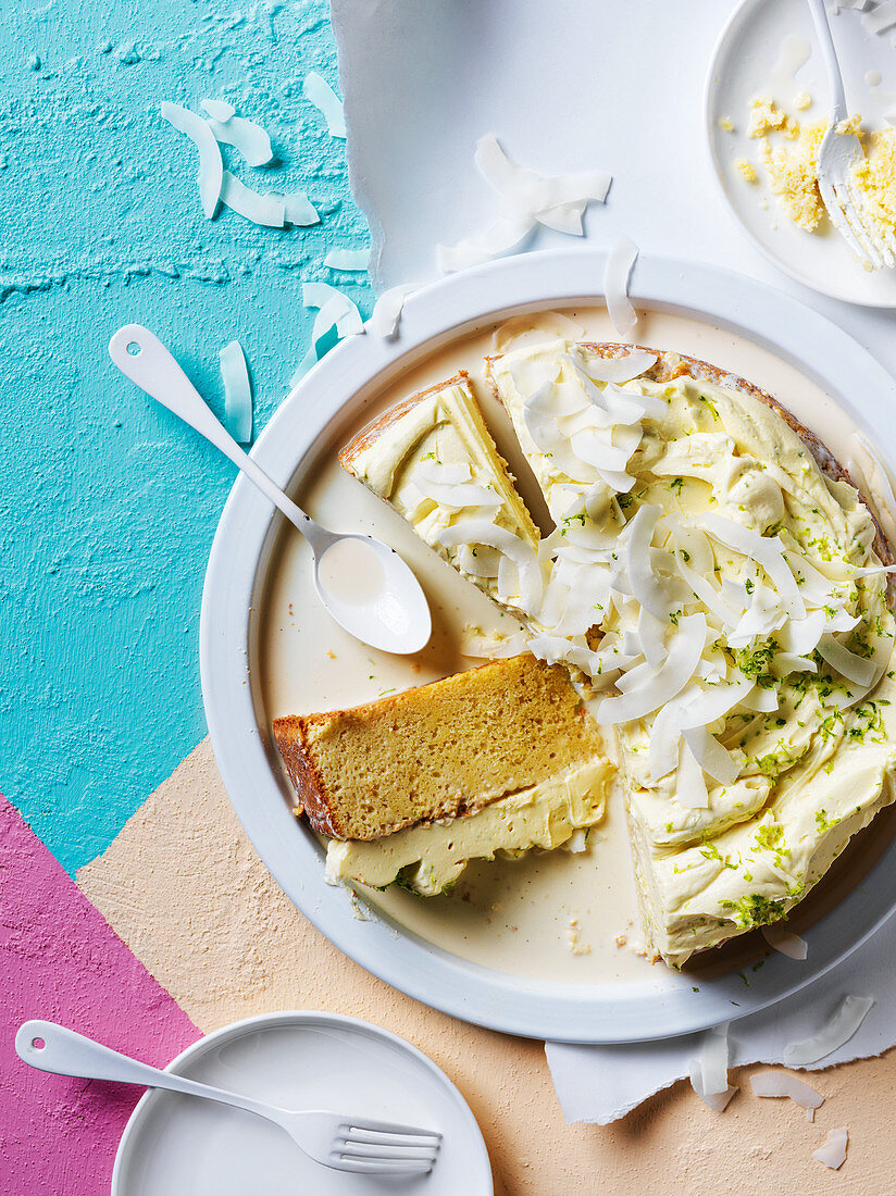 Argentinian lime and coconut 'tres leche' cake