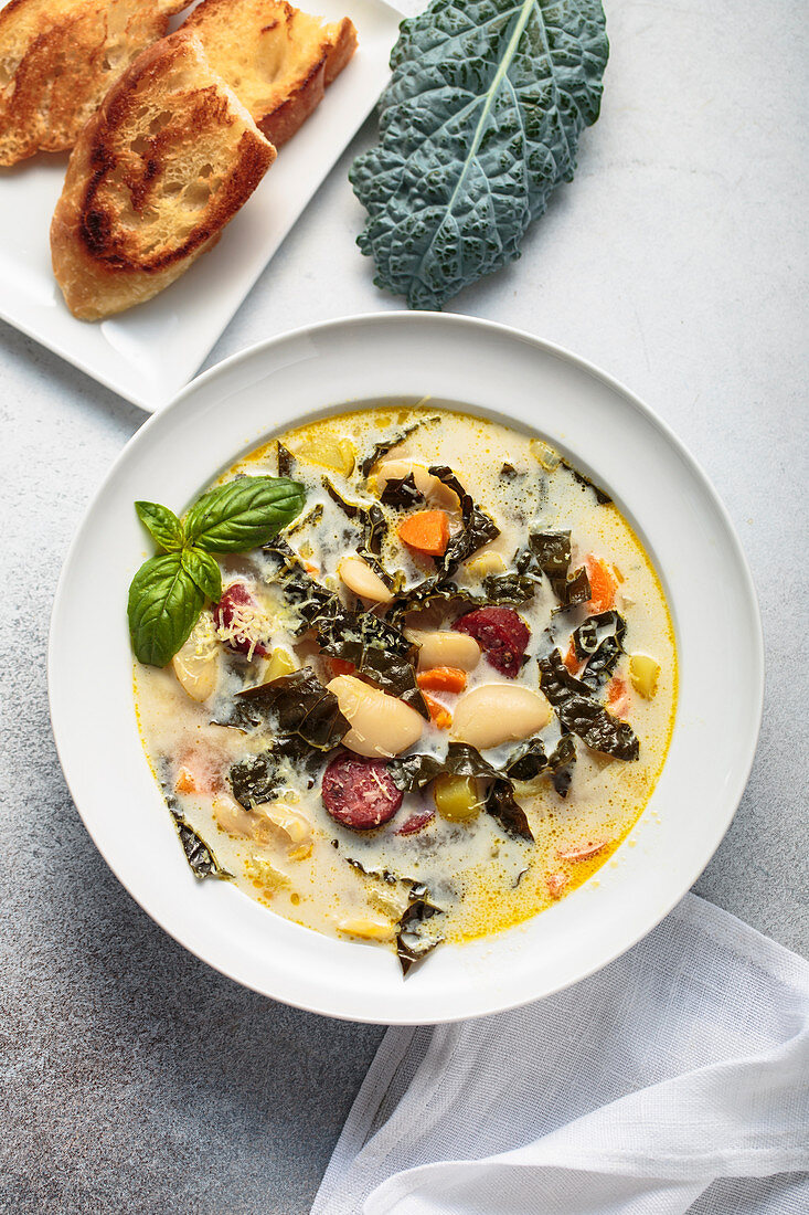 Tuscan-style lacinato kale and white bean soup with sausage