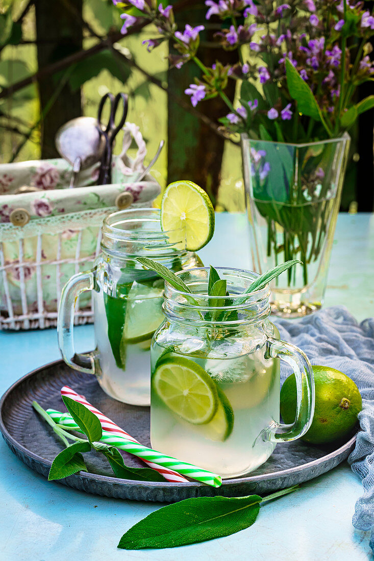 Lime and sage infused water with ice