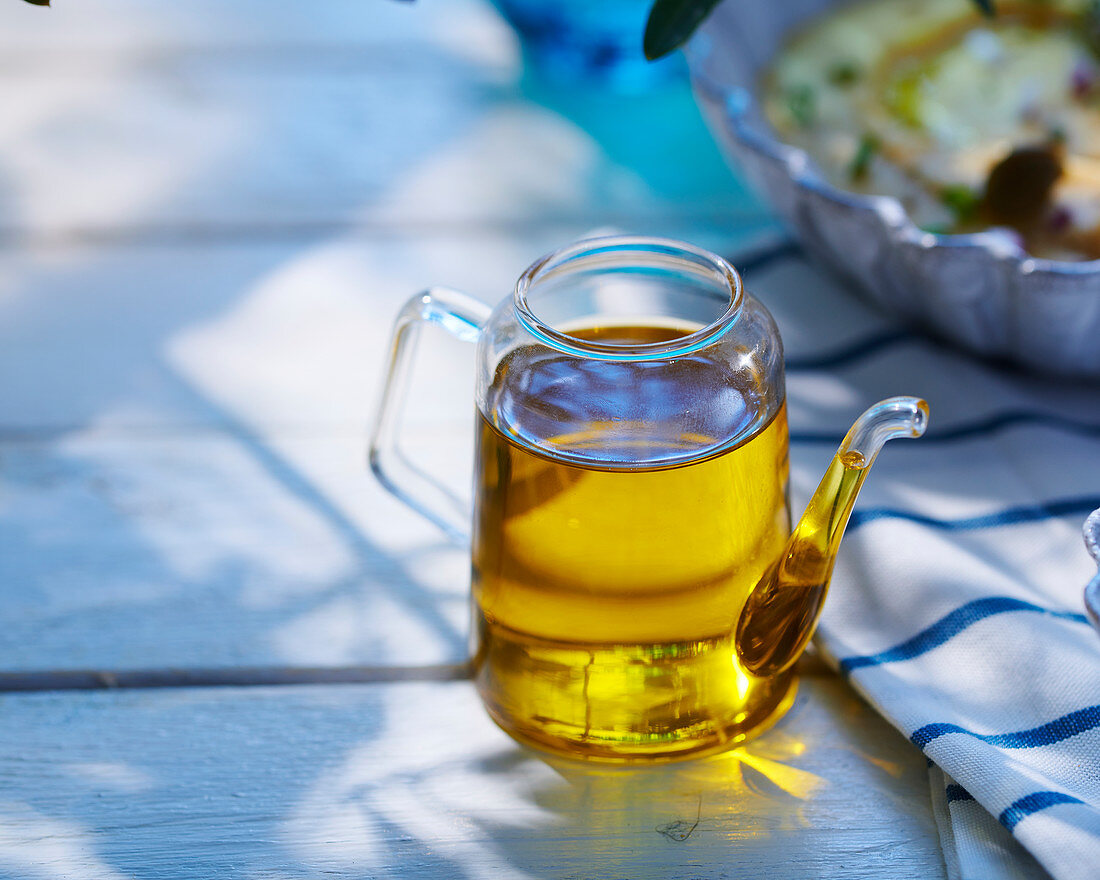 Olive oil in a glass jug